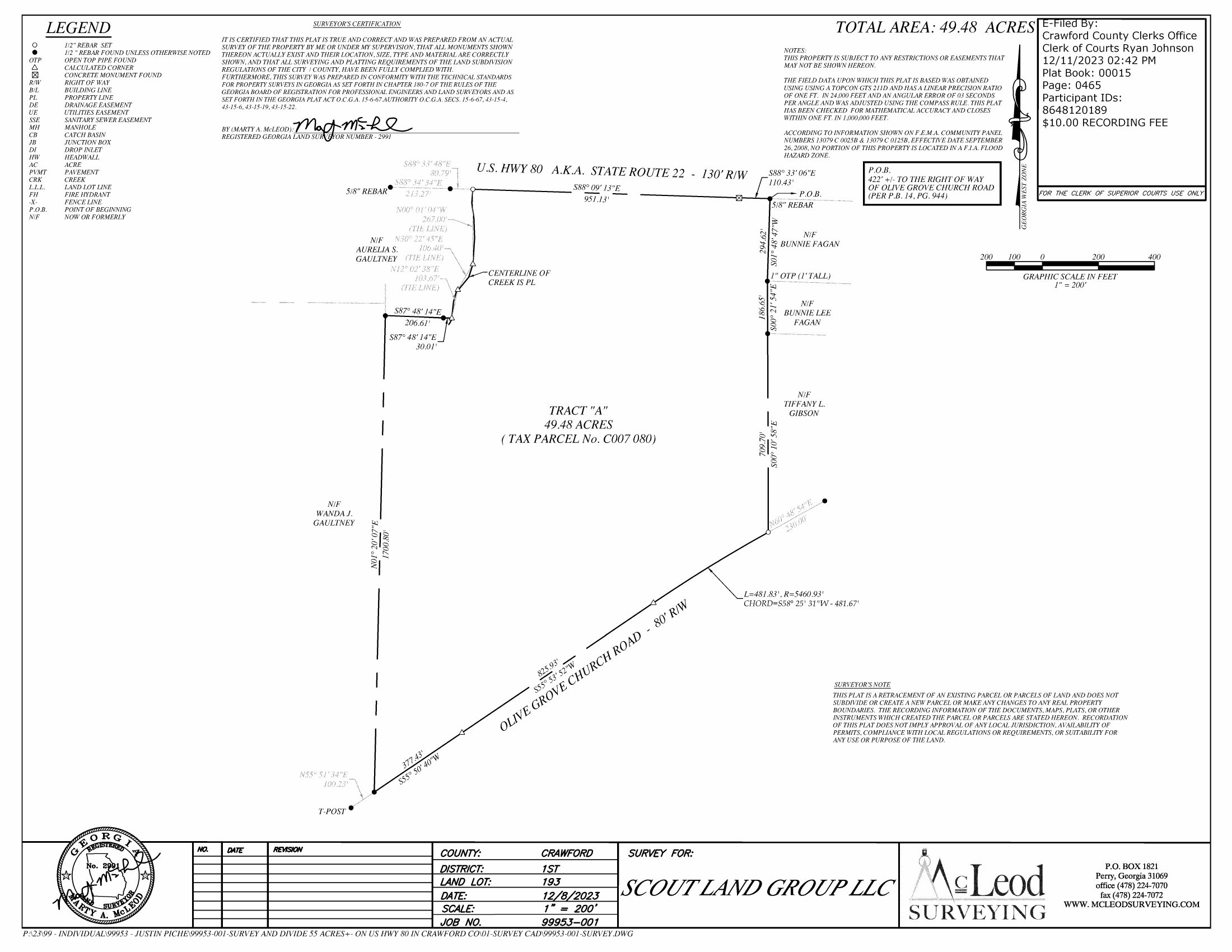 Recorded single-lot survey - PB 15, PG 465 (50-acre subdivision)
