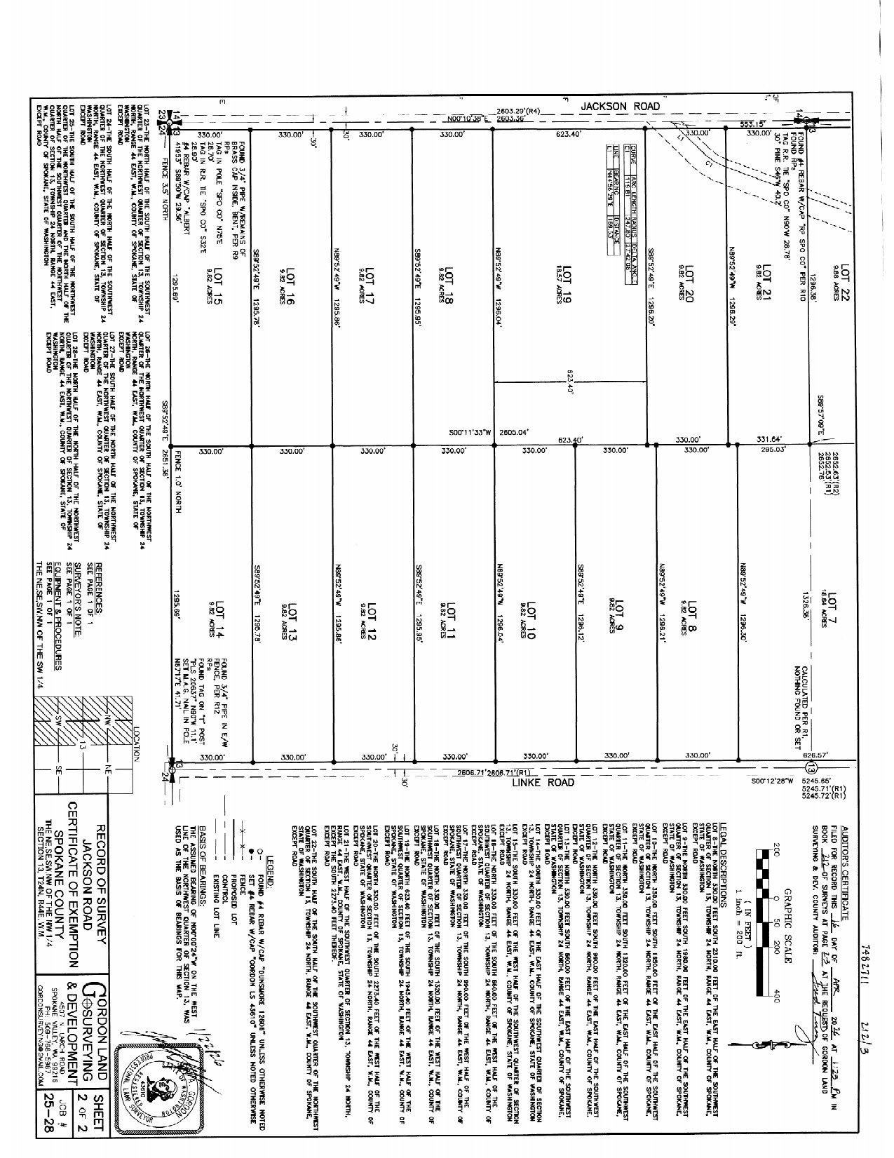 Recorded survey - lot map - Harvest Prairie, Spokane County, WA