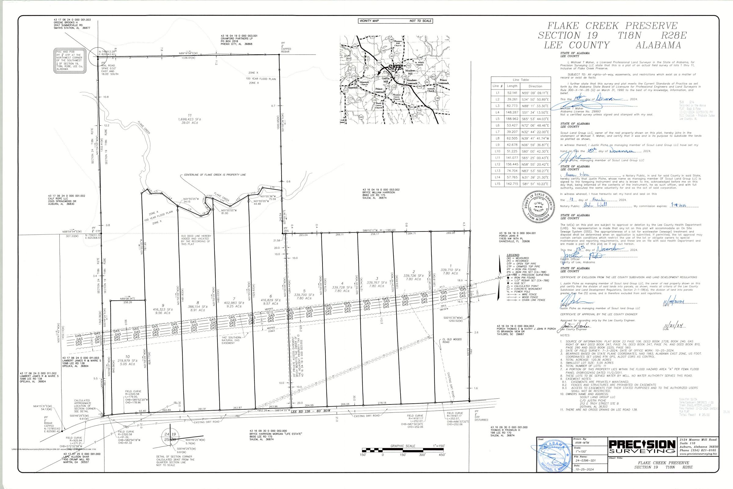Recorded plat - Flake Creek Preserve, Lee County, AL (PB 51, PG 24)