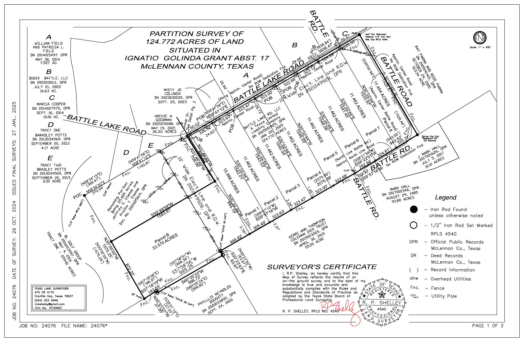 Final survey - Battle Creek Subdivision, McLennan County, TX