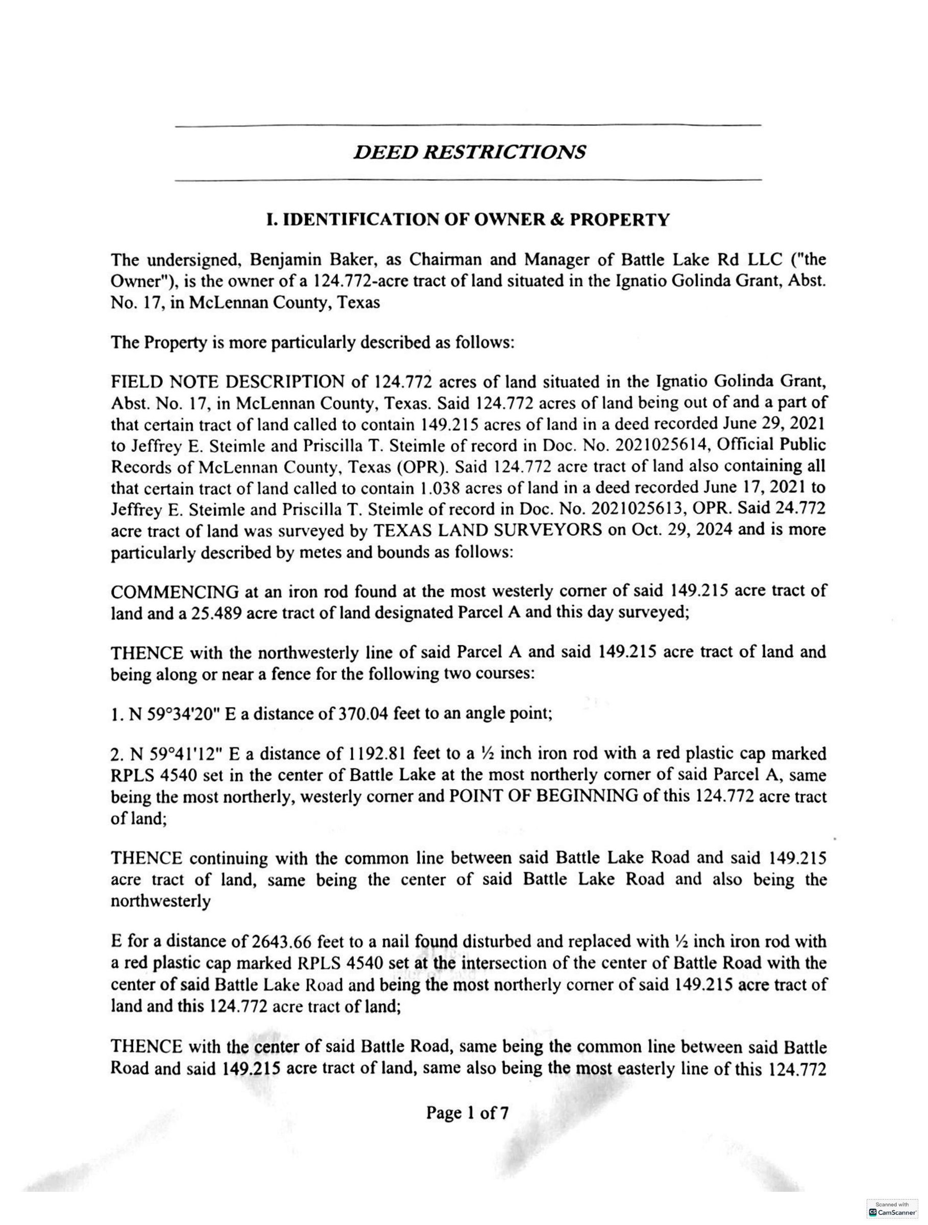 Recorded deed restrictions, executed - page 1 of 8