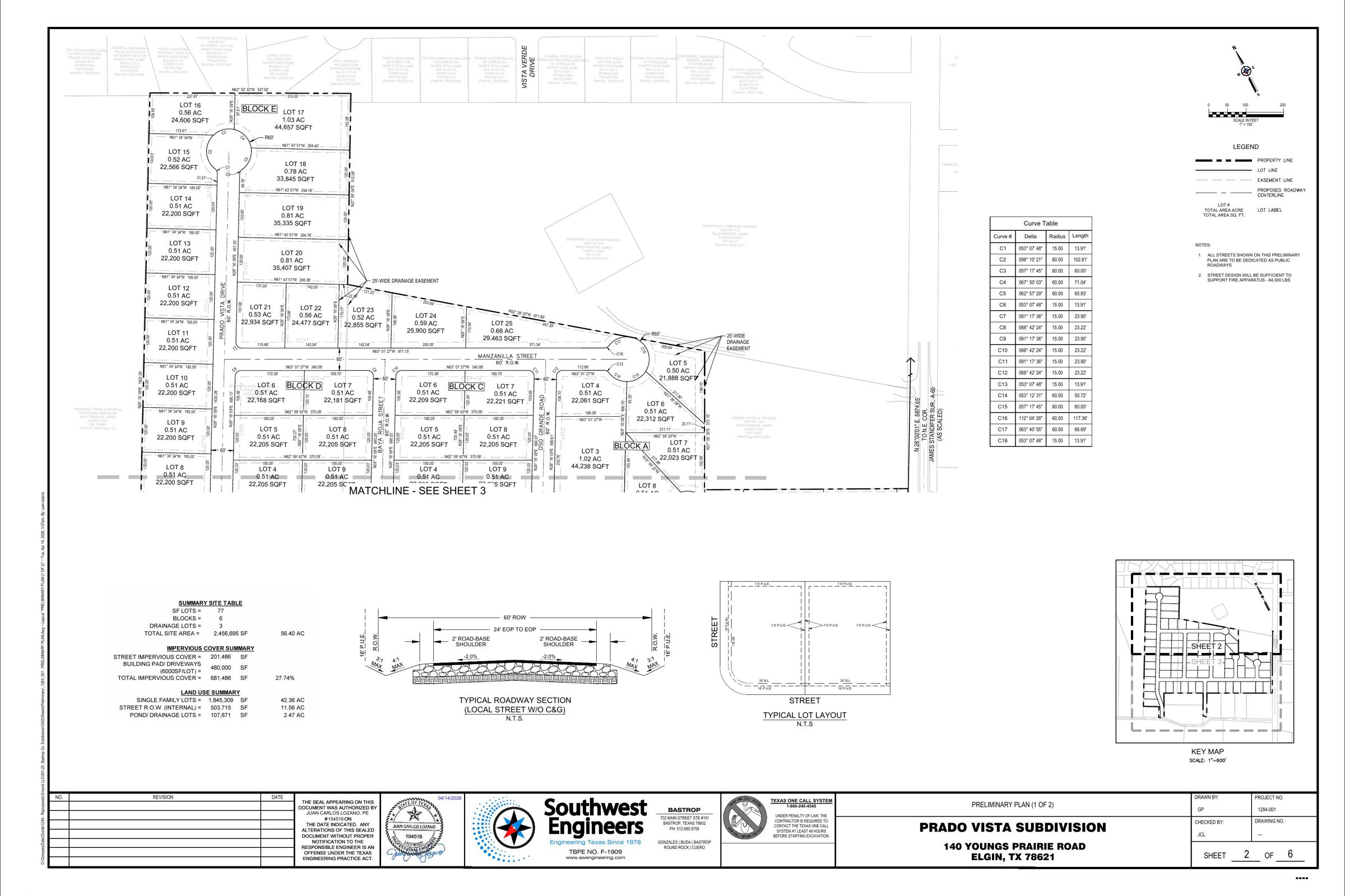 Roadway sections and lot detail, sheet 2 of 6