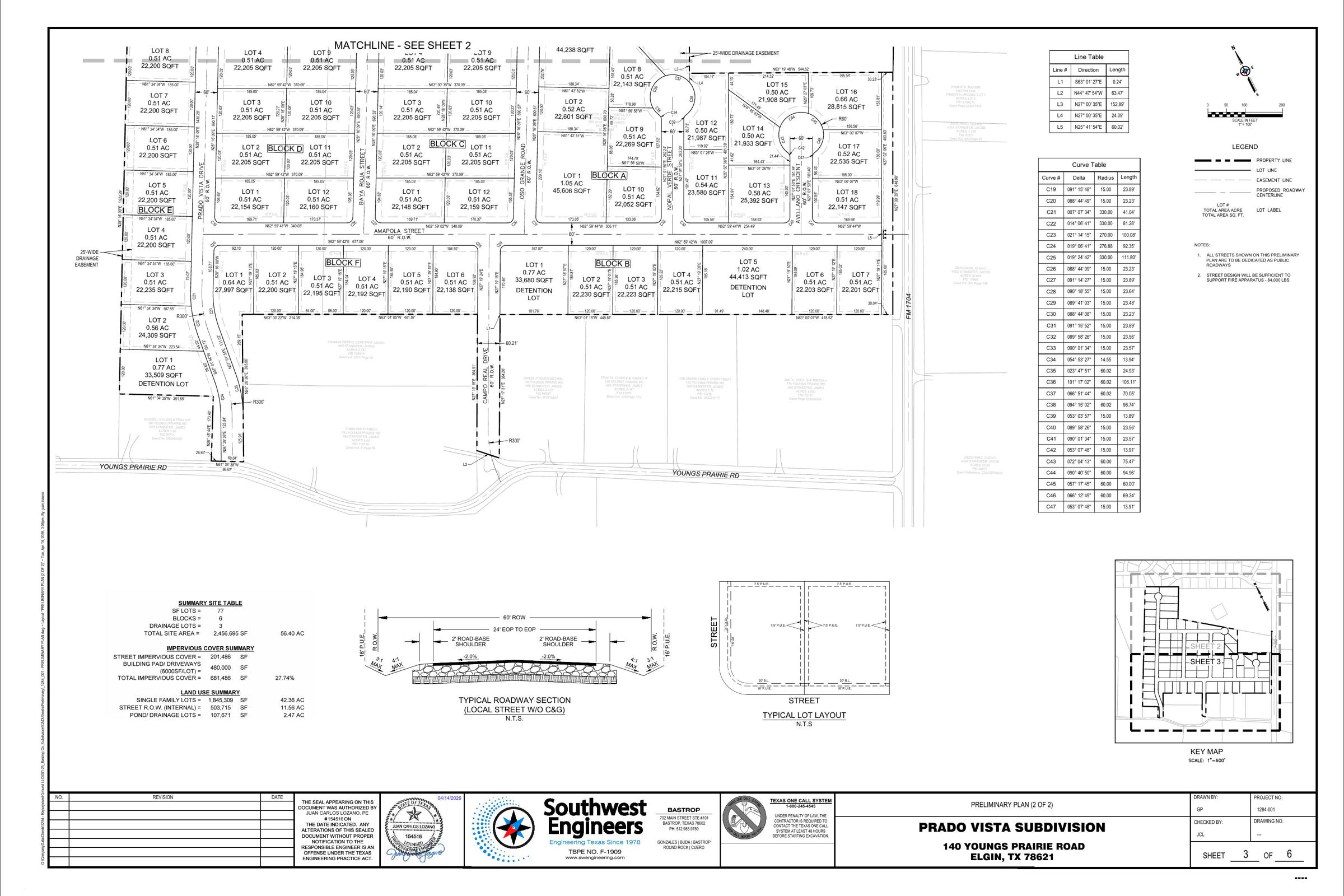 Preliminary plan - lot layout, sheet 3 of 6 - Prado Vista, Bastrop County, TX