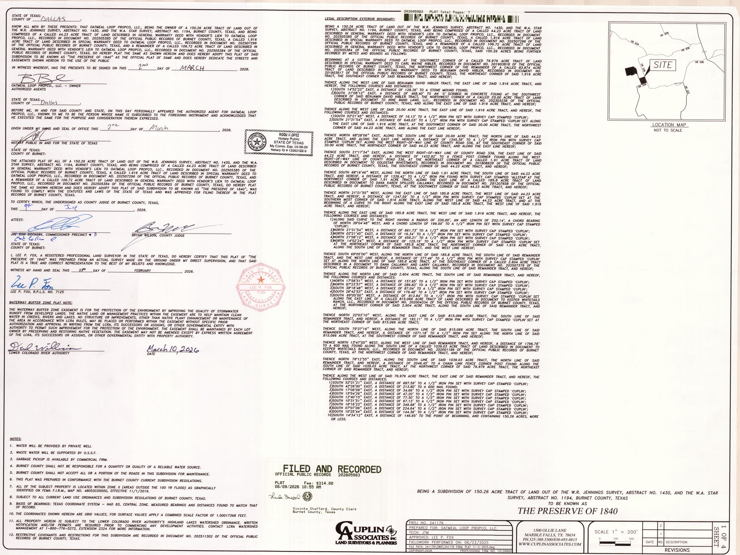 Certifications and Filed-and-Recorded stamp - Burnet County Official Public Records