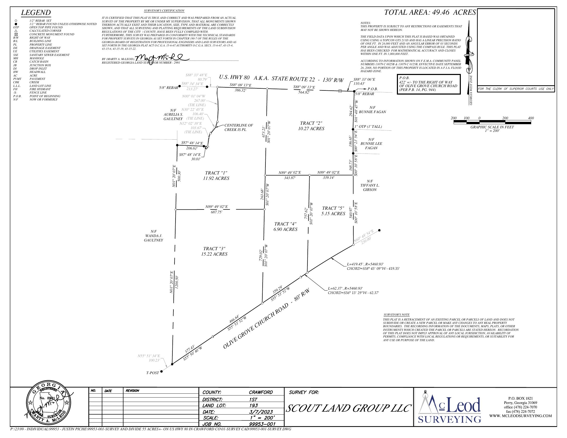 Survey - 5-lot layout - Crawford County, GA (50-acre subdivision)